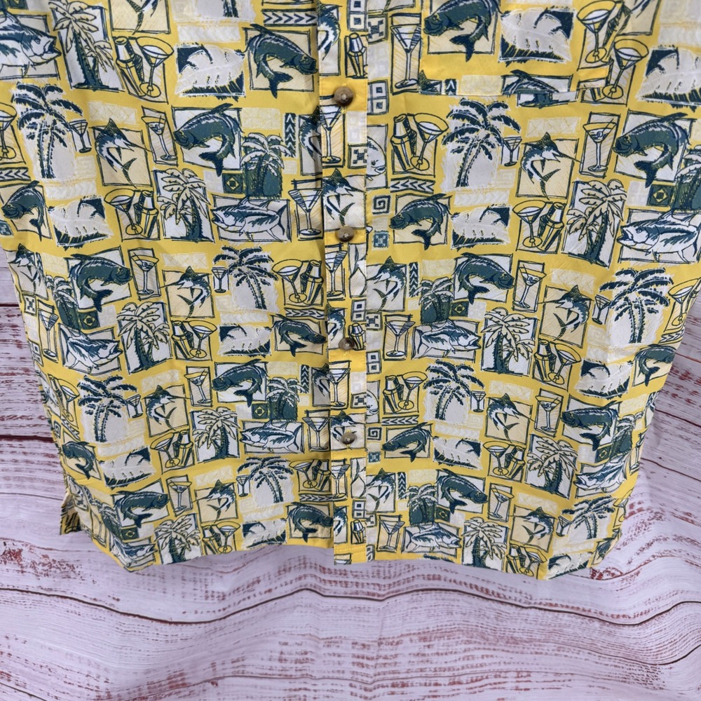 Columbia PFG Shirt Mens Medium Tropical Fish Cocktails Palm Tree Print Vented - Picture 4 of 12